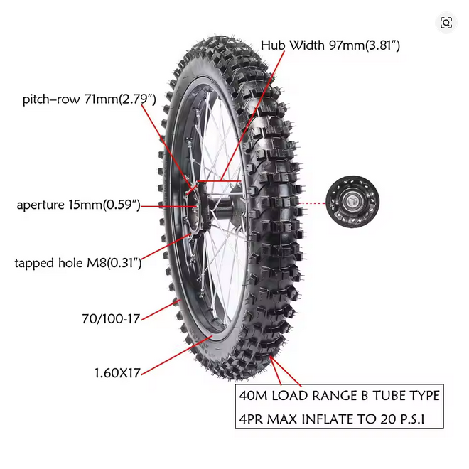 17 inch 70_100-17 Front Wheel Motocross Tyre & Rim 2.75-17